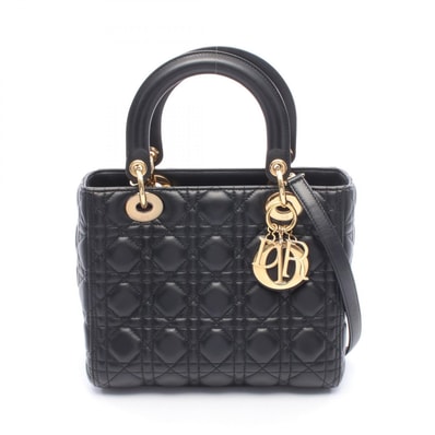 ディオール Dior LADY DIOR レディディオール 2WAY ハンドバッグ バッグ ラムスキン(羊革) レディース ブラック系 【中古】