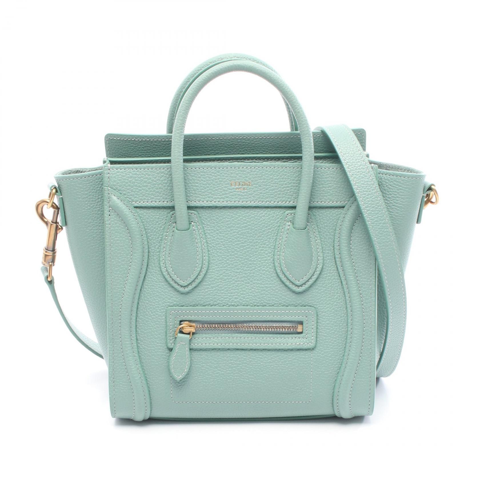 セリーヌ CELINE ラゲージ ナノショッパー ハンドバッグ バッグ レザー レディース グリーン系 【中古】