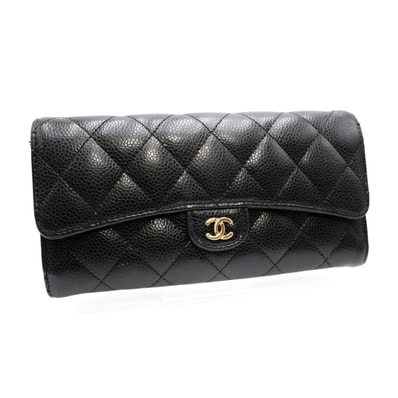 CHANEL(シャネル)マトラッセ ヴィンテージ 長財布 キャビアスキン ブラック ココマーク ゴールド金具 レディース【中古】
