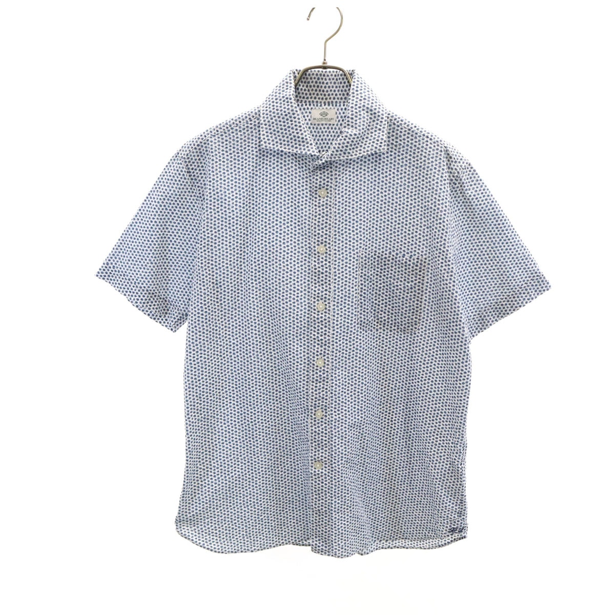 BEAMS HEART ビームスハート 総柄 半袖 シャツ L ネイビー系