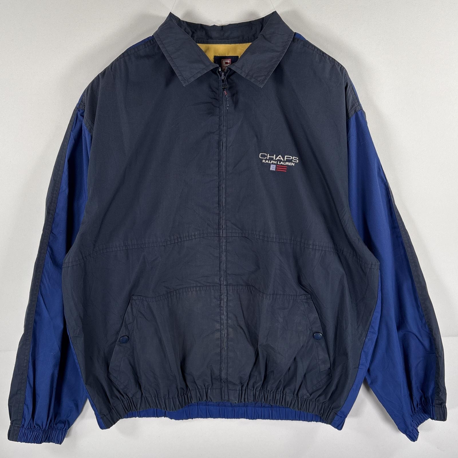 古着 チャップスラルフローレン CHAPS RALPHLAUREN コットンジャケット スウィングトップ ツートン ロゴ刺繍 フルジップ L  ブラック メンズ