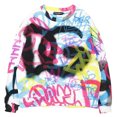 【極美品】DOLCE&GABBANA ドルチェアンドガッバーナ スウェット グラフィティ DG ロゴ ペイント プリント コットン100% リラックスフィット プルオーバー クルーネック ロングスリーブ 丸首 長袖 トップス メンズ サイズ M マルチカラー