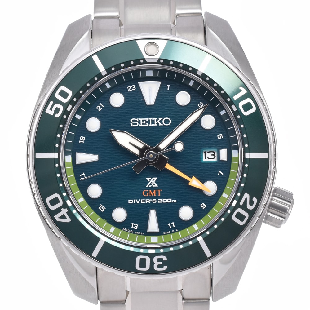 セイコー SEIKO 5K65-0AA0 プロスペックス ダイバーズ GMT グリーン ソーラー メンズ 美品 箱・保証書付き 腕時計 C#149722