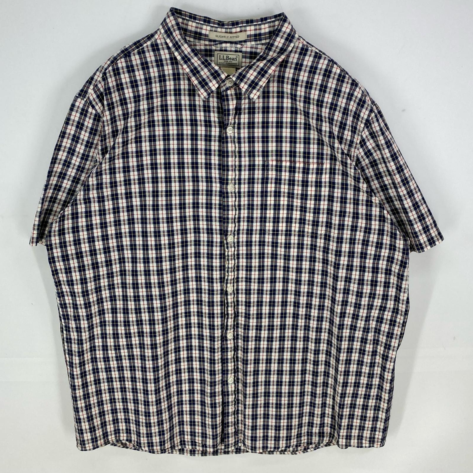 古着 エルエルビーン L.L.Bean 半袖シャツ アウトドア 大きいサイズ ショートスリーブ 2XL ネイビー系 チェック メンズ