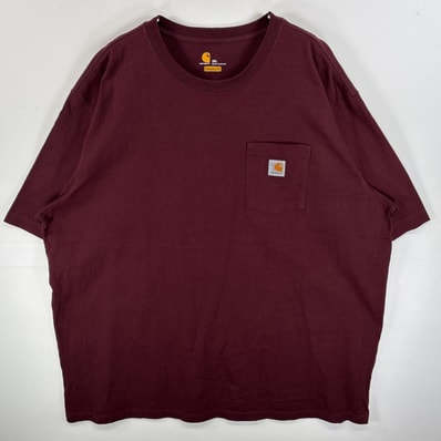 古着 カーハート Carhartt 半袖Tシャツ 肉厚 ワンポイント ロゴ 胸ポケ 3XL ワインレッド 無地 メンズ