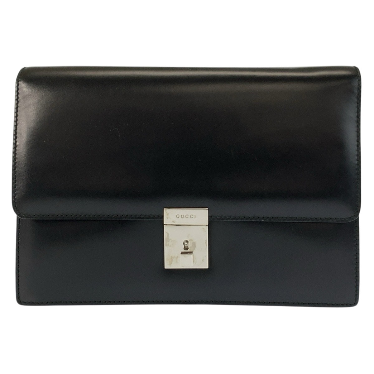 美品 GUCCI グッチ ブラック 黒 シルバー金具 レザー クラッチバッグ セカンドバッグ 602806 【中古】