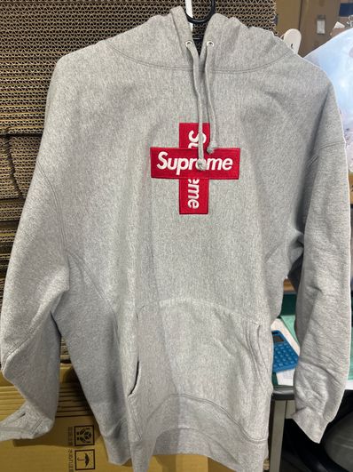 Supreme Cross Box Logo Hooded Sweatshirt "Grey"