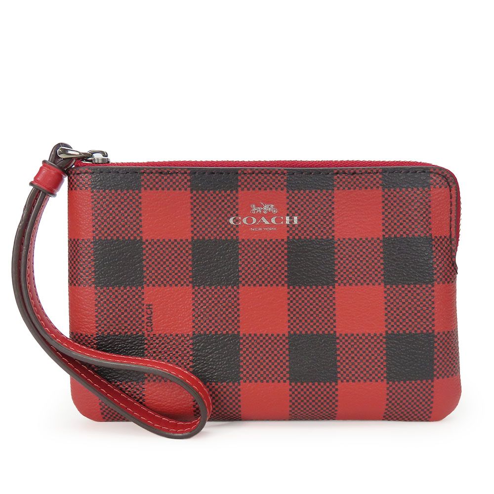 【中古】 コーチ ポーチ F39109 レザー PVC レッド ブラック ギンガムチェック 小物 レディース 女性 COACH