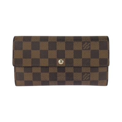 美品 LOUIS VUITTON ルイヴィトン ダミエ エベヌ ポルトフォイユ サラ ブラウン ゴールド金具 PVC 長財布 ロングウォレット 600872 【中古】