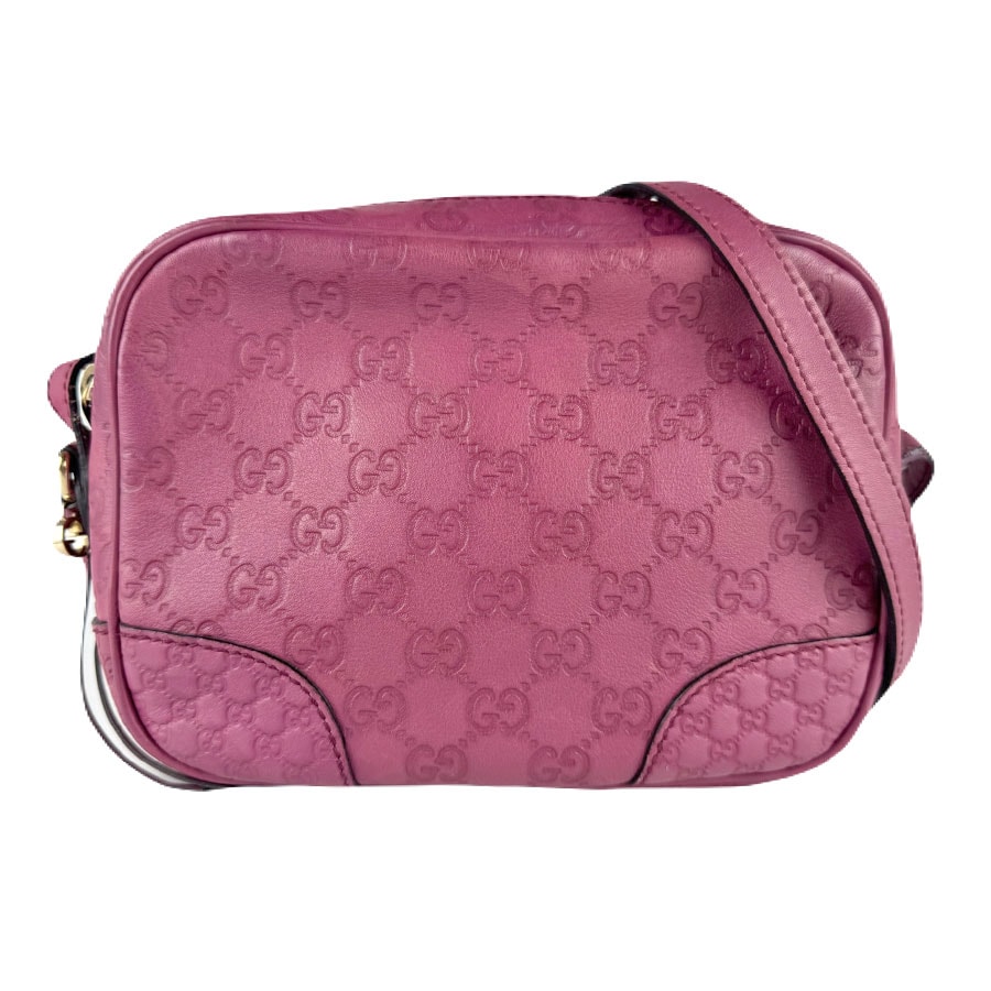 グッチ GUCCI 斜め掛けショルダーバッグ グッチシマ x マイクログッチシマ レザー パープル レディース 387360【中古】 z8626