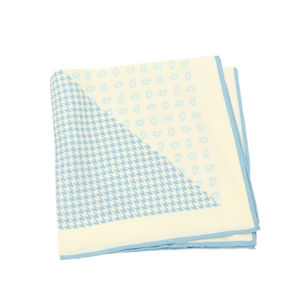 【中古】ポールスミス Paul Smith シルク プリント ポケットチーフ オフホワイトxライトブルー【メンズ】