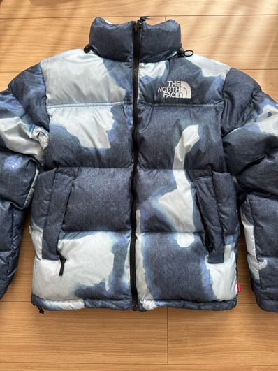 Supreme x The North Face Bleached Denim Print Nuptse Jacket "Indigo"