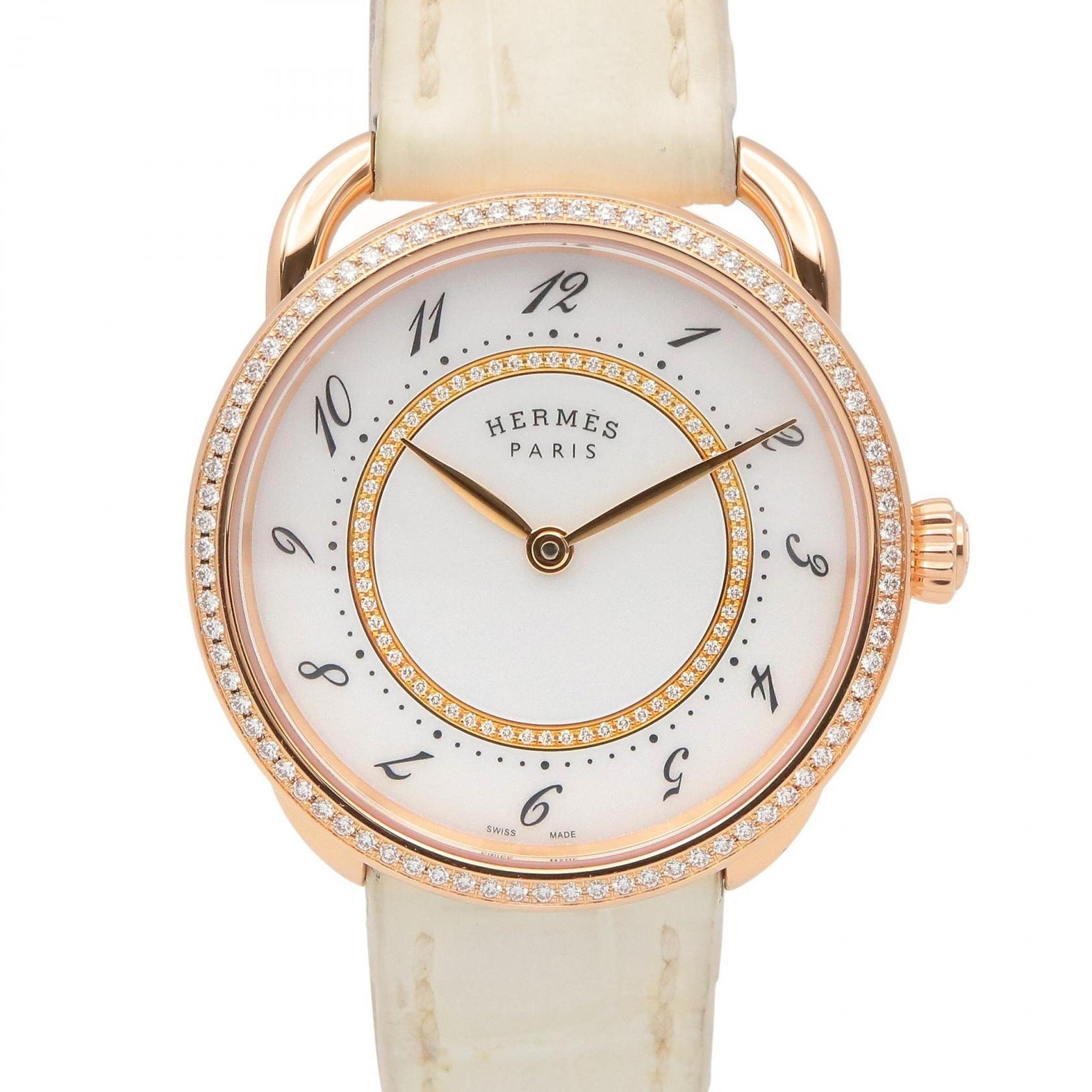 エルメス HERMES アルソー 腕時計 時計 K18PG(ピンクゴールド) ダイヤモンド 革 ホワイト レディース ホワイト系 / ゴールド系 AR13.471 【中古】