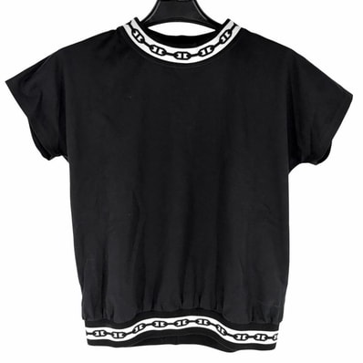 HERMES エルメス 半袖Tシャツ シェーヌダンクル クルーネック トップス アパレル 服 36 ブラック 黒 コットン レディース 春 夏【中古品】