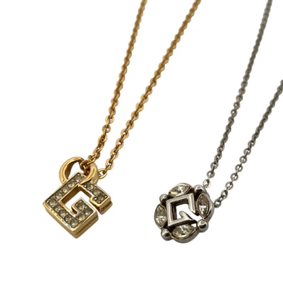 GIVENCHY ネックレス 2点セット ラインストーン Gロゴ ゴールド シルバー メッキ GP ジバンシー 鑑定済み 正規品