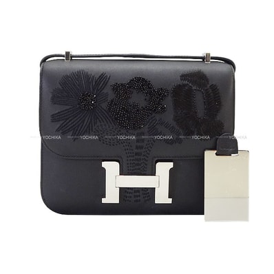 HERMES エルメス ショルダーバッグ コンスタンス3 ミニ 18 ミロワール ダンシング フラワーズ 黒 (ブラック) スイフト シルバー金具 W刻印 新品同様【中古】