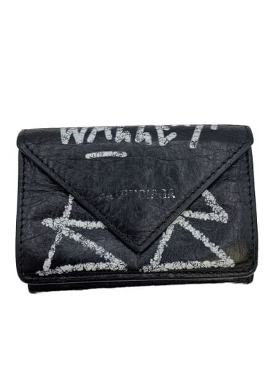 BALENCIAGA Graffiti Papier Mini Wallet "Black"