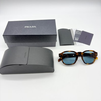 PRADA Sunglasses with the Iconic Metal Plaque "Turquoise Blue"