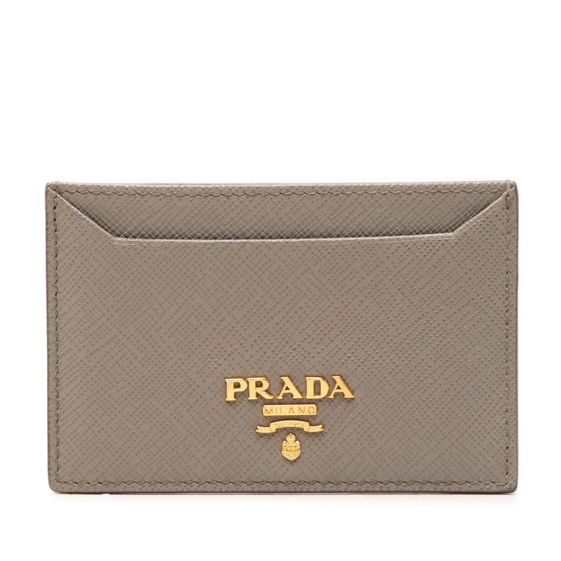 プラダ サフィアーノ ロゴ カードケース パスケース 1MC208 グレー レザー レディース PRADA 【中古】