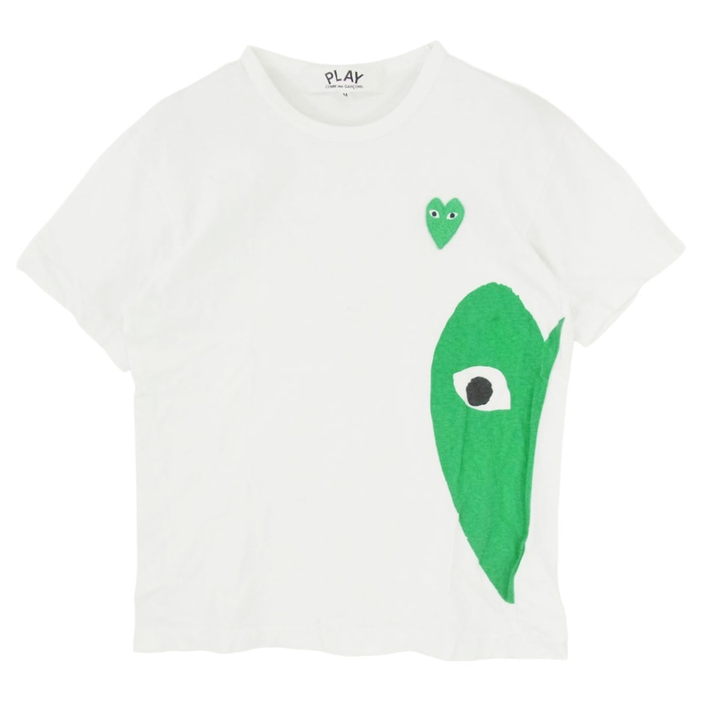PLAY COMME des GARCONS プレイコムデギャルソン AD2008 AZ-T062 CDG PLAY GREEN HEART ハート ビッグロゴ プリント 半袖 Tシャツ ホワイト系 M【中古】