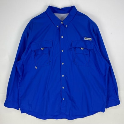 古着 コロンビア Columbia 長袖シャツ フィッシング PFG ロングスリーブ ワンポイントロゴ アウトドア ブルー系 メンズ