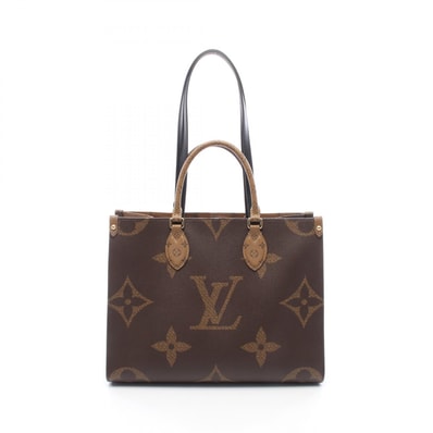 ルイ・ヴィトン LOUIS VUITTON オンザゴーMM トートバッグ バッグ PVCコーティングキャンバス レザー モノグラム・ジャイアントリバース ベージュ レディース ブラウン系 / ベージュ系 M45321 【中古】