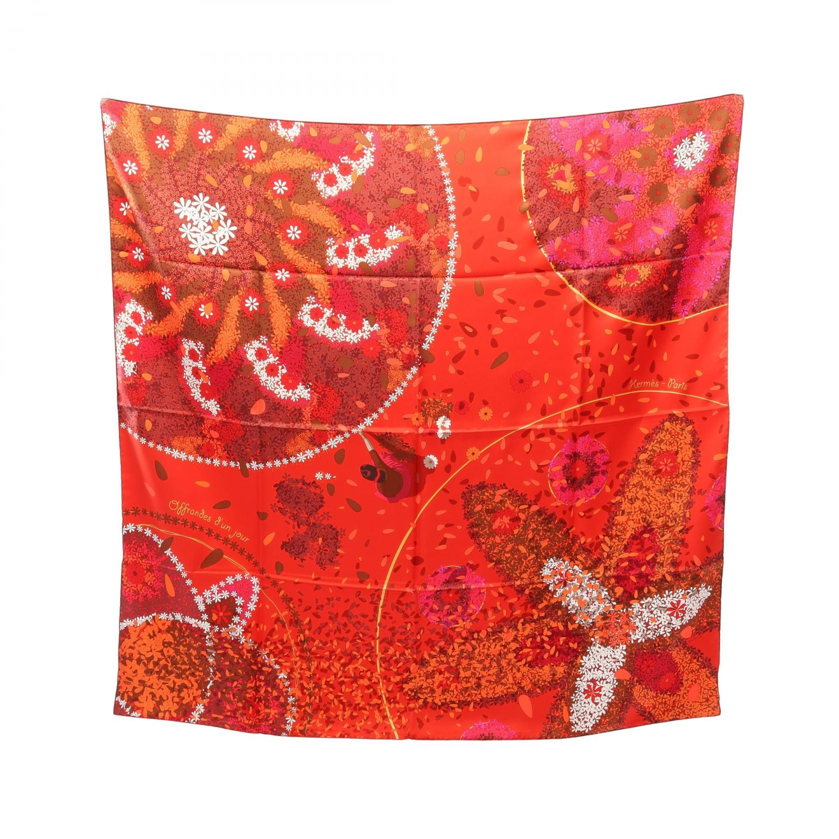 エルメス HERMES カレ90 OFFRANDES D'UN JOUR スカーフ 衣料品 シルク シルク レディース レッド系 / マルチカラー 【中古】
