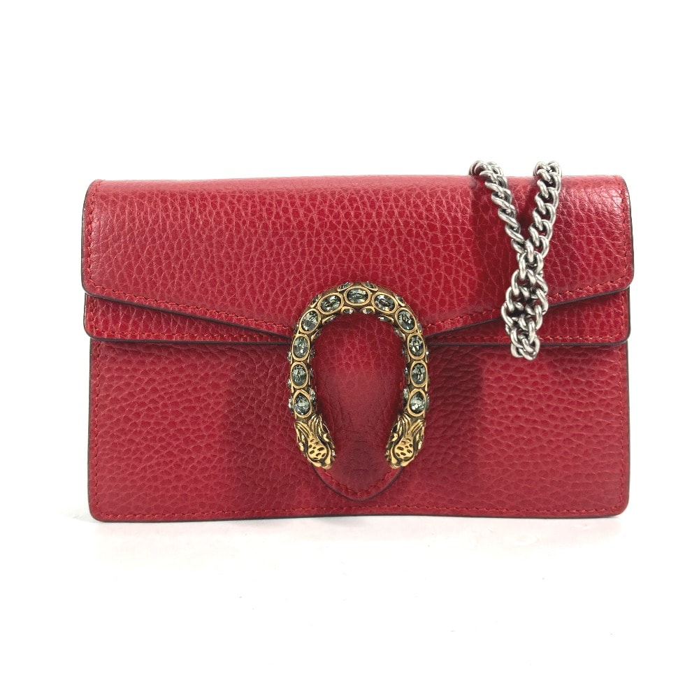 グッチ GUCCI ディオニュソス ラインストーン 476432 2WAY バッグ ポーチ クラッチバッグ チェーン 斜め掛け ショルダーバッグ レザー レッド 新品同様