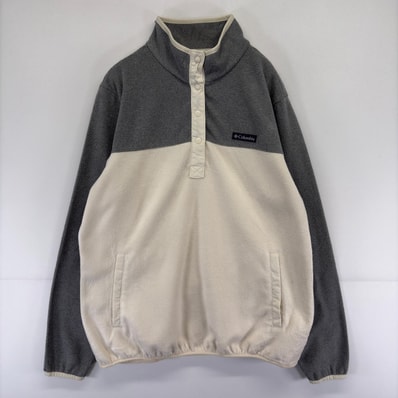 古着 コロンビア Columbia トレーナー ワンポイント 大きいサイズ ツートン フリース スナップボタン XL グレー系 レディース