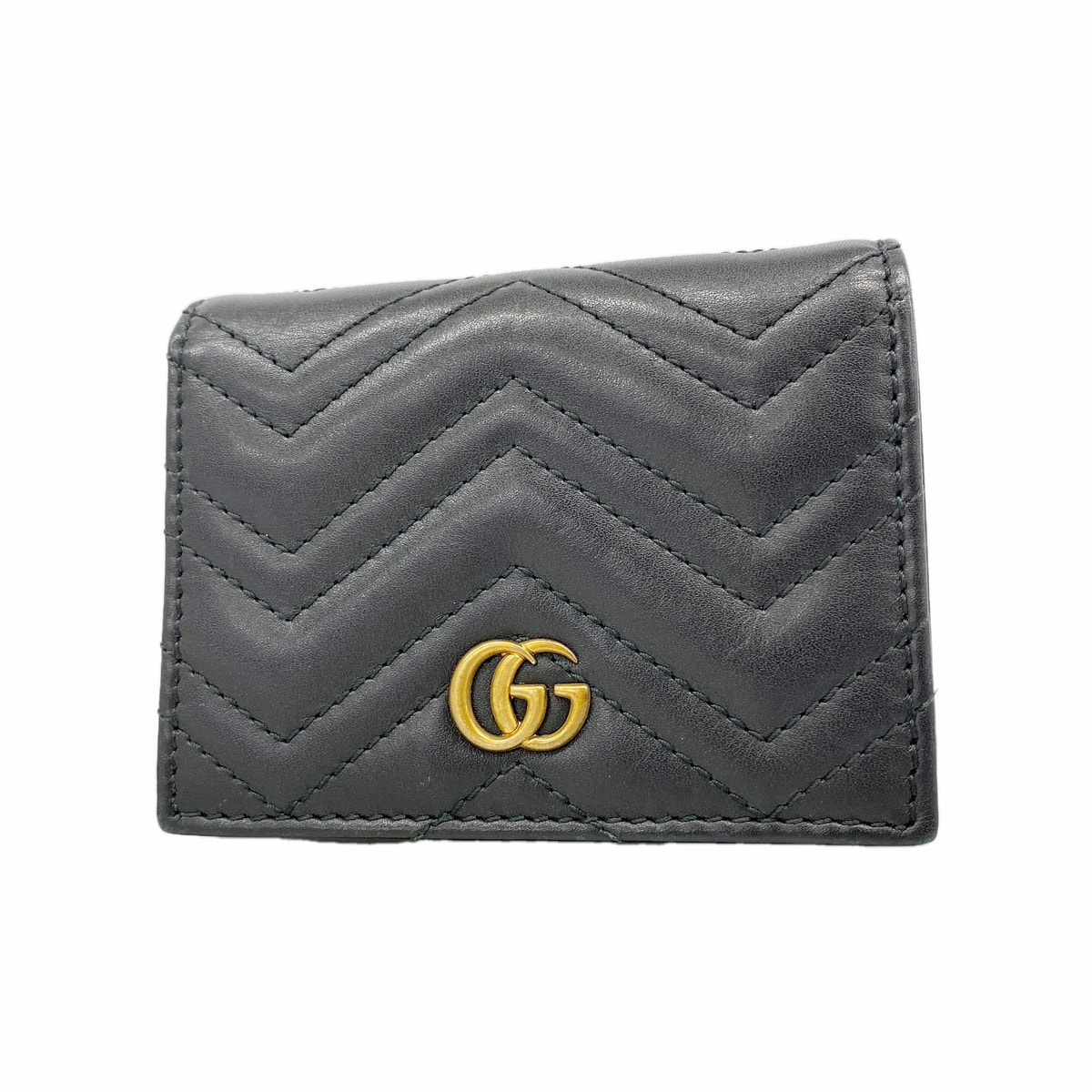 【6hc2775-k】グッチ 財布 GGマーモント 466492 レザー ブラック ゴールド金具【中古】レディース