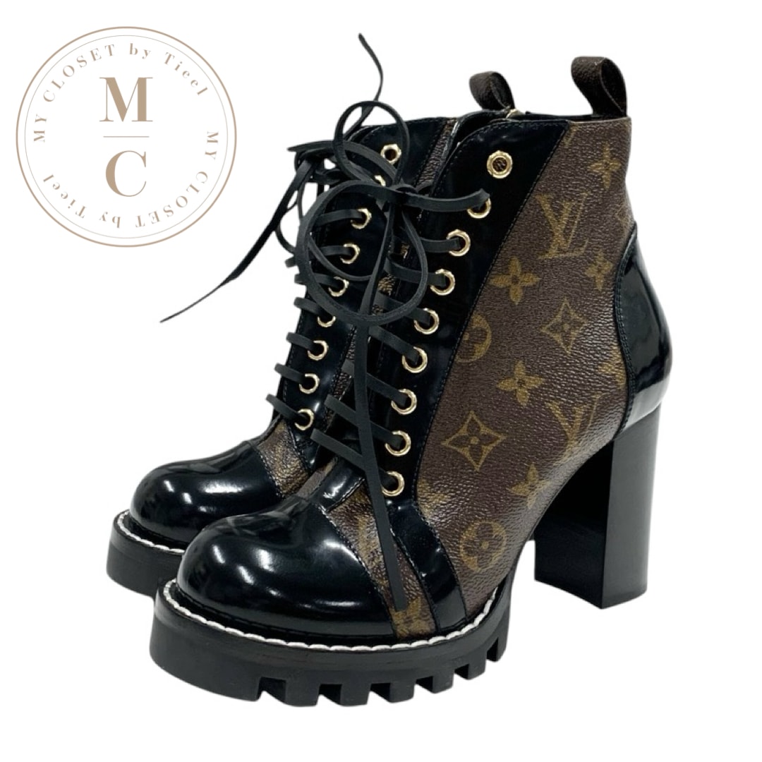 ルイヴィトン LOUIS VUITTON スタートレイルライン モノグラム ブーツ ショートブーツ 靴 シューズ レザー ブラウン ブラック アンクルブーツ レースアップ