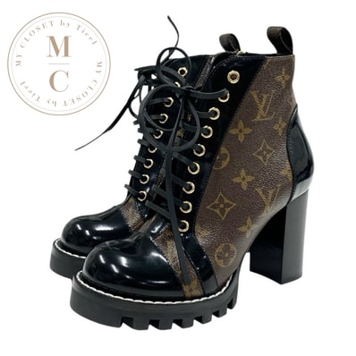 ルイヴィトン LOUIS VUITTON スタートレイルライン モノグラム ブーツ ショートブーツ 靴 シューズ レザー ブラウン ブラック アンクルブーツ レースアップ