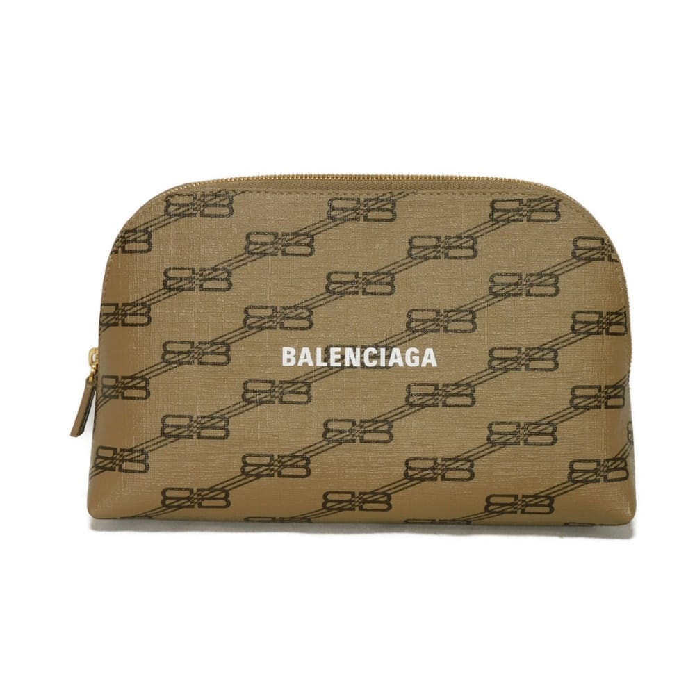 BALENCIAGA バレンシアガ BB モノグラム ポーチ BBロゴ ラウンドファスナー セカンドバッグ メイク アクセサリー 新ロゴ ブラウン クラッチバッグ 702624 210DA 2762
