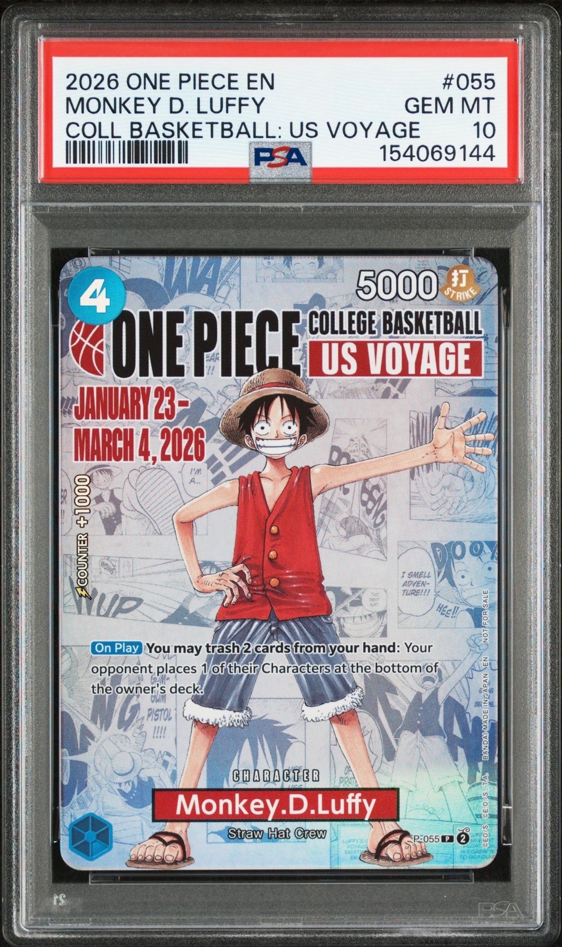 モンキー・D・ルフィ:P (開封済) [P-055]【英語版】(プロモーションカード「ワンピース カレッジ バスケットボール:USボヤージュ」)