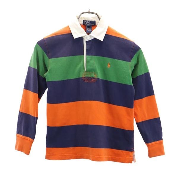 Polo by Ralph Lauren ポロバイラルフローレン ボーダー 長袖 ポロシャツ 7 ネイビー×オレンジ×グリーン ラガーシャツ