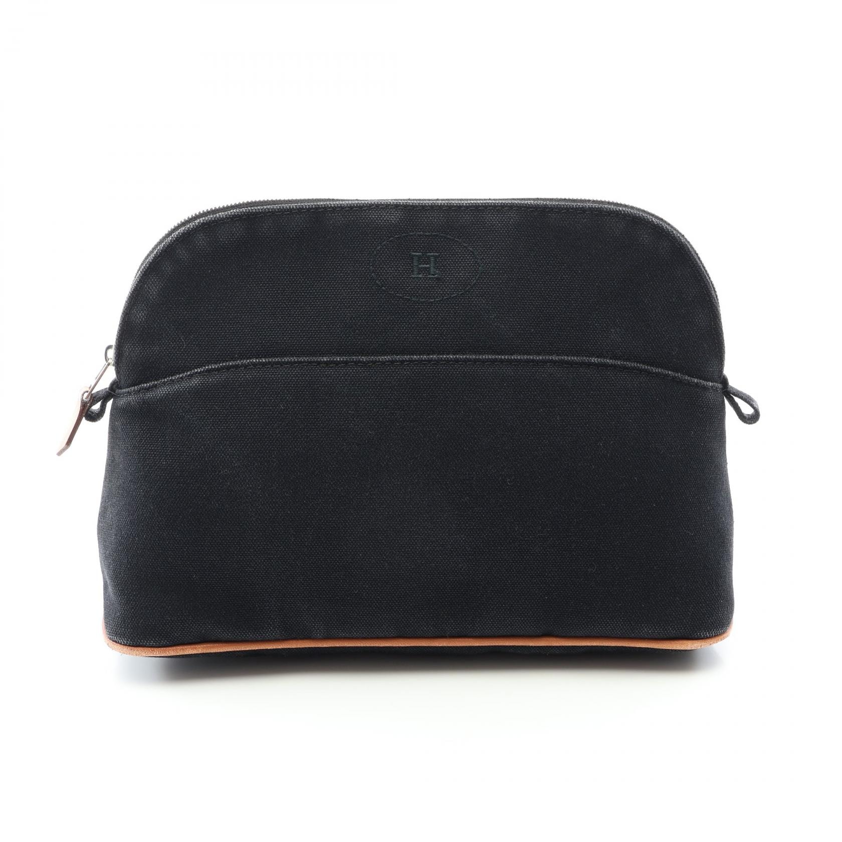 エルメス HERMES ボリードポーチMM ポーチ バッグ キャンバス レザー レディース ブラック系 【中古】