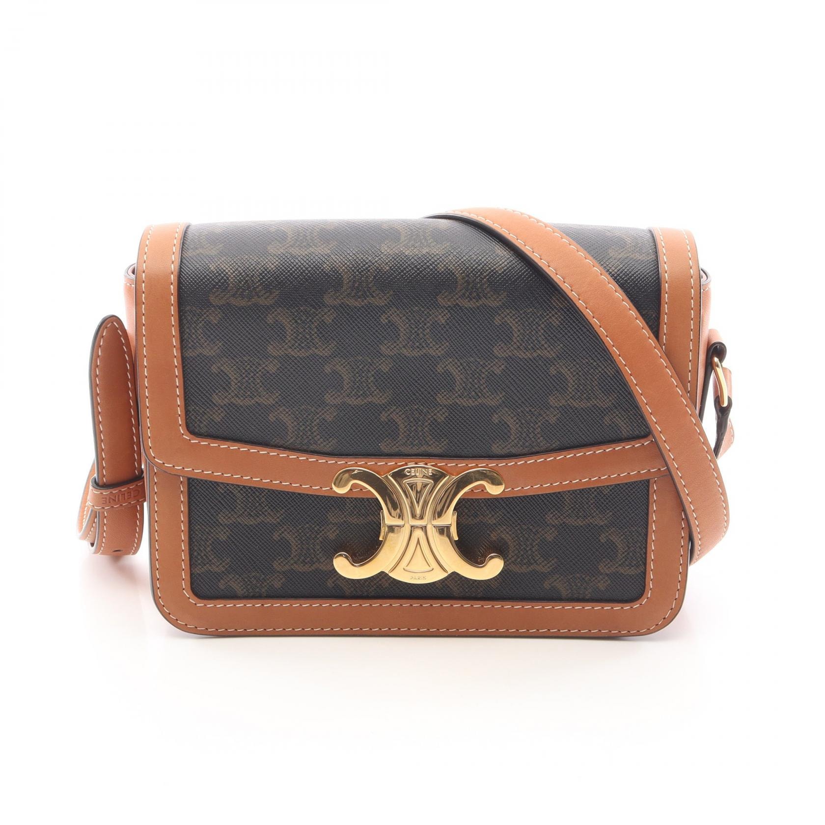 セリーヌ CELINE ティーン トリオンフ ショルダーバッグ バッグ PVCコーティングキャンバス レザー レディース ブラック系 / ブラウン系 188882BZ4.04LU 【中古】