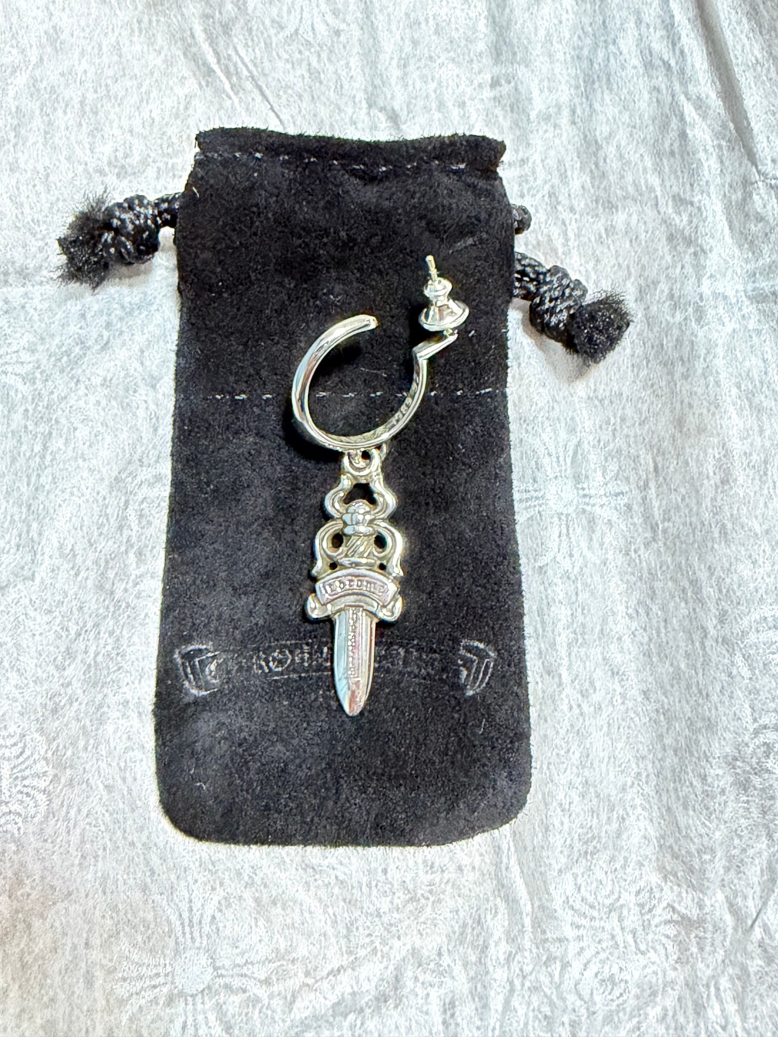 Chrome Hearts #5 Dagger Charm On Hoop Earrings "Silver"