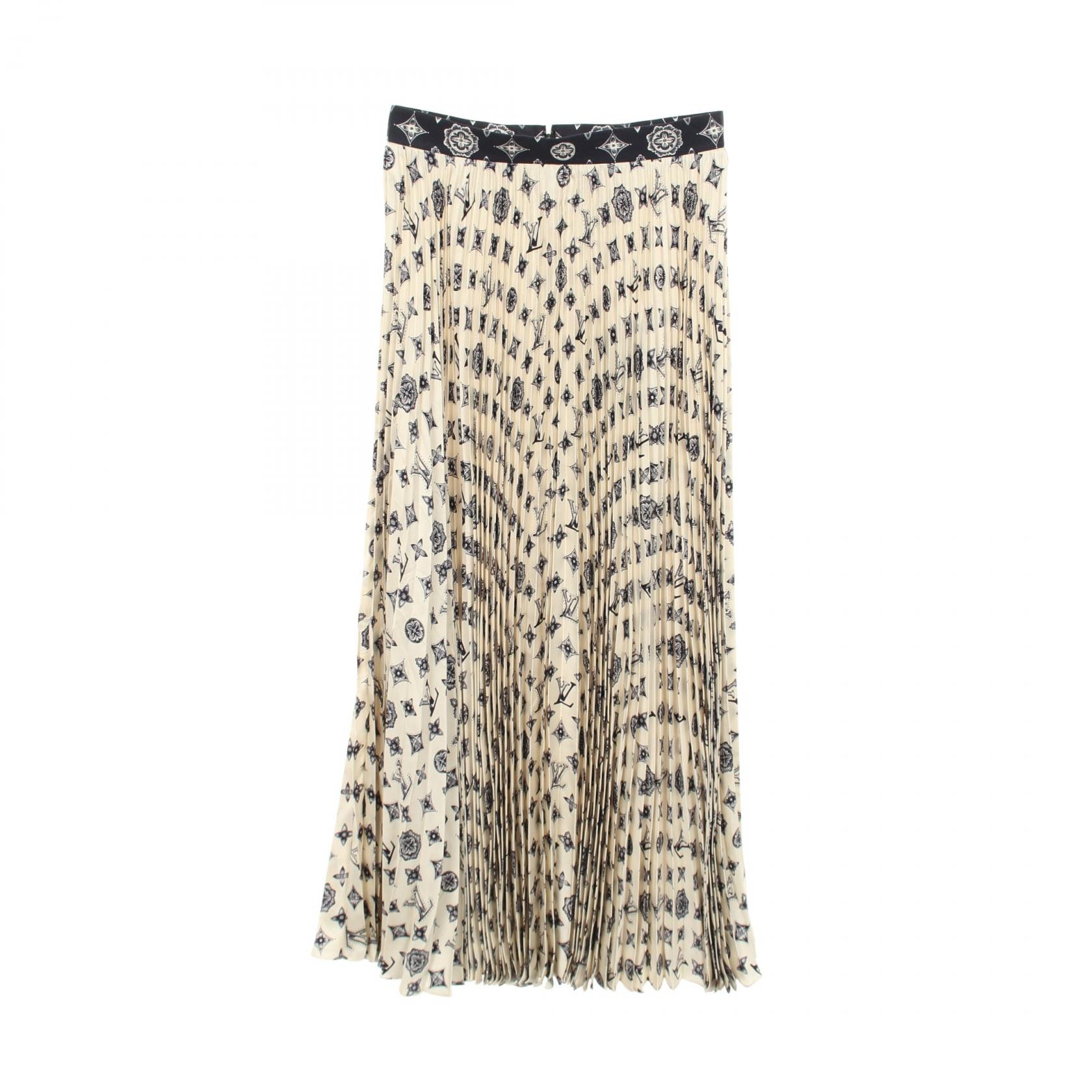 ルイ・ヴィトン LOUIS VUITTON モノグラム プリーツ スカート 衣料品 ボトムス シルク レディース ホワイト系 / ネイビー系 【中古】