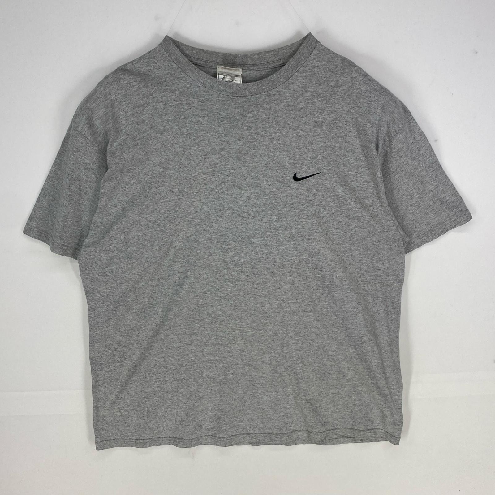 古着 90's/90年代 ナイキ NIKE USA製 半袖Tシャツ ワンポイント 刺繍 クルーネック ショートスリーブ XL  グレー系 メンズ