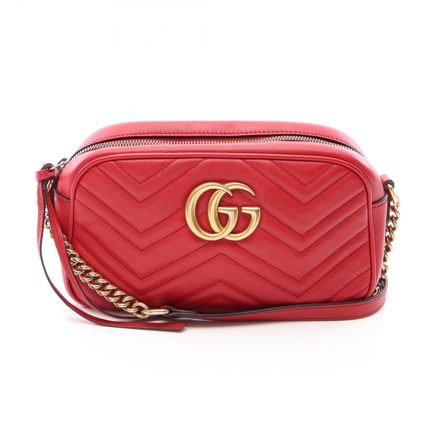 グッチ GUCCI GGマーモント ショルダーバッグ バッグ レザー レディース レッド系 447632 【中古】