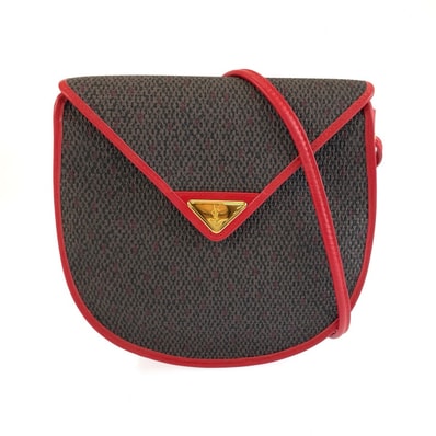 美品 YVES SAINT LAURENT イヴ サンローラン ヴィンテージ YSL レッド グレー ゴールド金具 PVC レザー/ ショルダーバッグ ポシェット 604040 【中古】