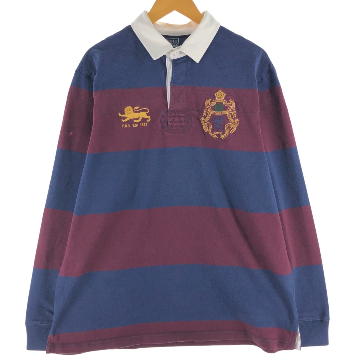 古着 ラルフローレン Ralph Lauren POLO by Ralph Lauren CUSTOM FIT ボーダー柄 長袖 ラガーシャツ メンズXL相当/eaa538022