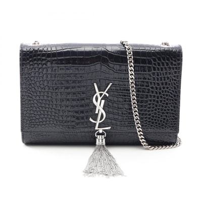 サンローランパリ SAINT LAURENT PARIS ケイト モノグラム クロコ型押し ショルダーバッグ バッグ レザー レディース ブラック系 354119 【中古】