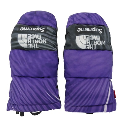 Supreme シュプリーム 23SS NN02303I × THE NORTH FACE ノースフェイス Trompe Loeil Printed Montana Mitt ロゴプリント 手袋 ミトン グローブ パープル系 ブラック系 L【中古】