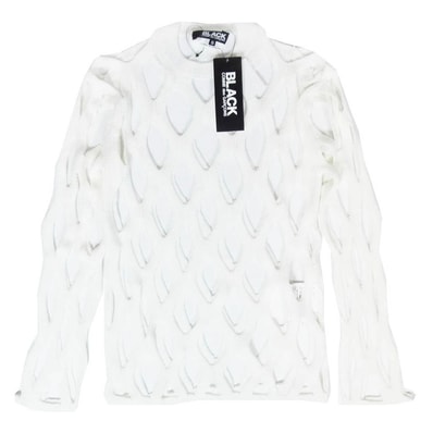 BLACK COMME des GARCONS ブラックコムデギャルソン ニット 1M-N007-052 Mesh Sweatshirt メッシュ スウェットシャツ ホワイト系 S【極上美品】【中古】