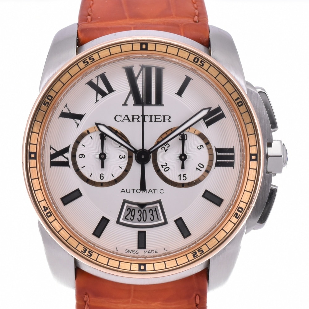 値下 カルティエ CARTIER W7100043 カリブル・ドゥ・カルティエ クロノグラフ デイト 自動巻き メンズ 美品 内箱付き N#143263