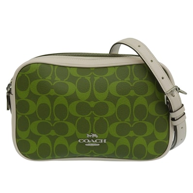 コーチ 美品 レザー PVC シグネチャー ショルダーバッグ レディース グリーン×オフホワイト 68168