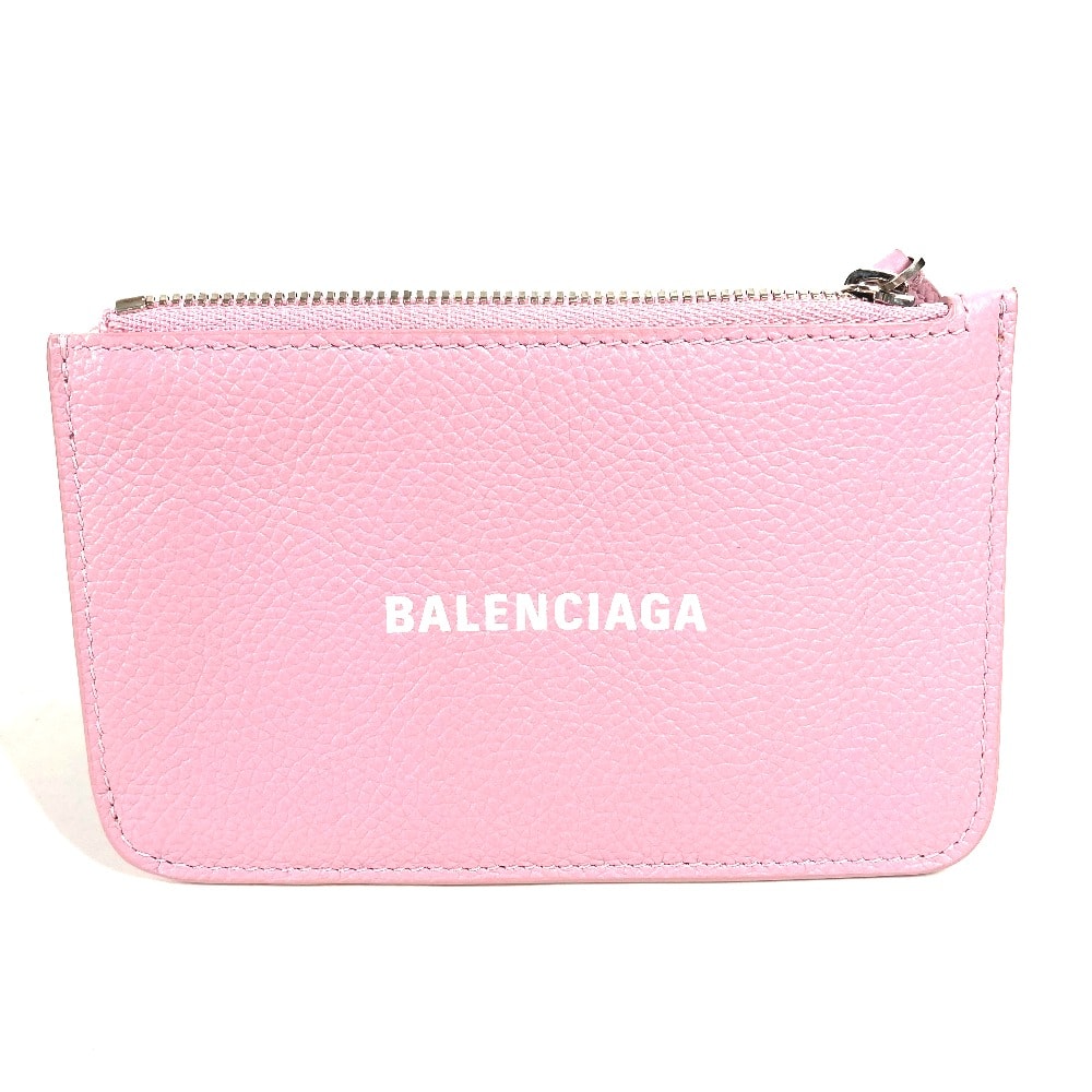 バレンシアガ BALENCIAGA ロゴ フラグメントケース 637130 カードケース  名刺入れ パスケース コインケース レザー ピンク 美品
