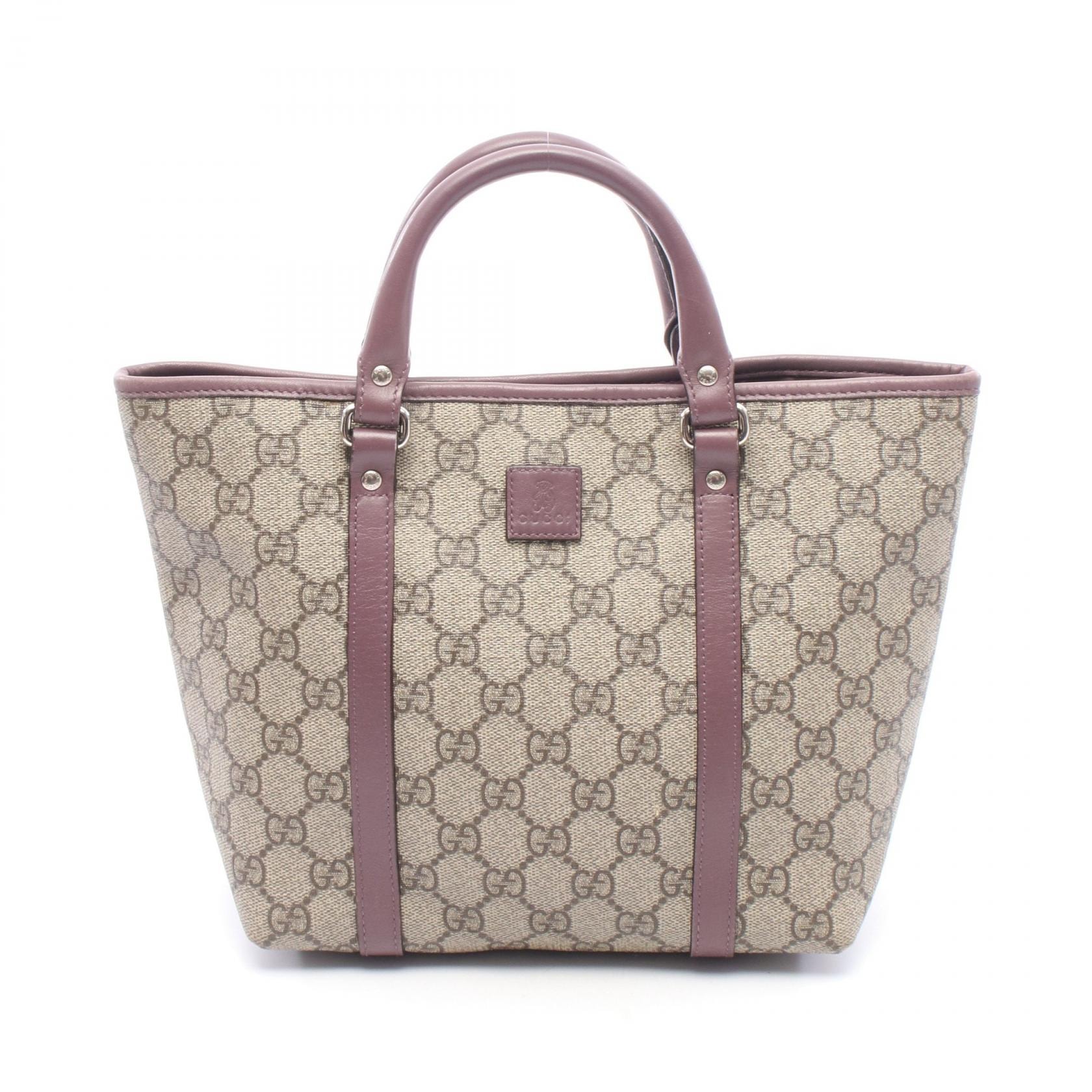 グッチ GUCCI グッチチルドレンズ GGスプリーム トートバッグ バッグ PVCコーティングキャンバス レザー レディース ベージュ系 / パープル系 297557 【中古】